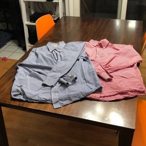 Two Izod Gingham Button Downs-Blue & Red. Men's L